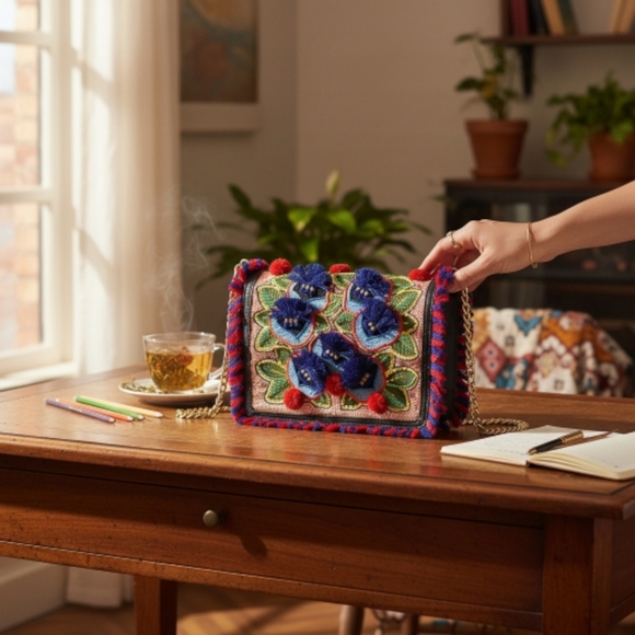 Tori BURCH Embroidered Multicolor Fringe Bag PURSE flaw - Picture 3 of 17